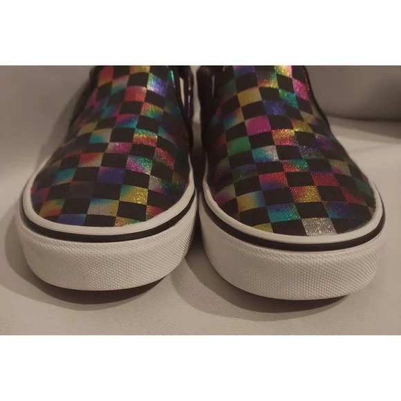 Vans Womens Iridescent Rainbow Checkerboard Classic Slip-On Sneakers Size 8.5 - Picture 3 of 14